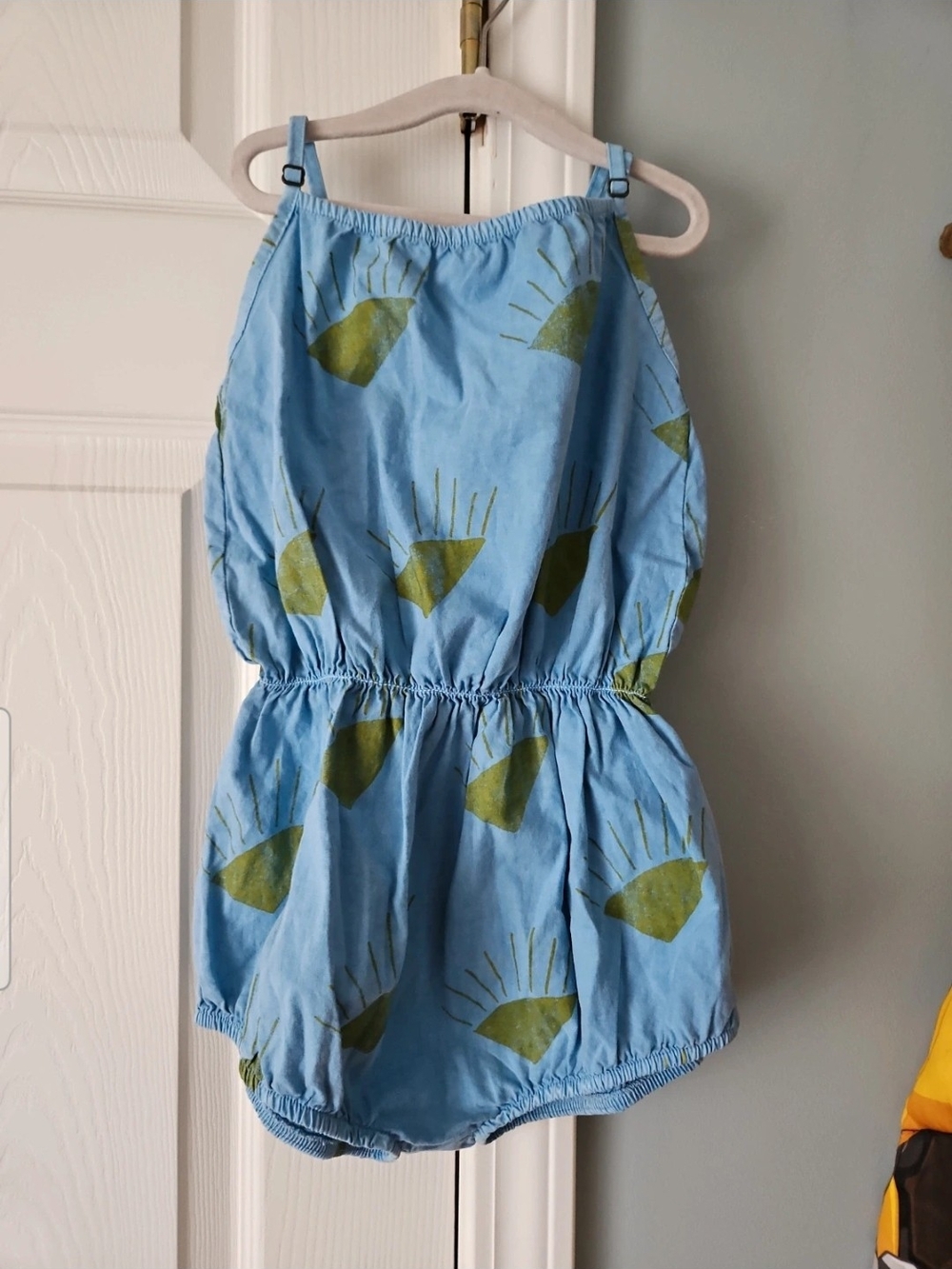 Bobo Choses Light Blue Romper with Green Sun Motif